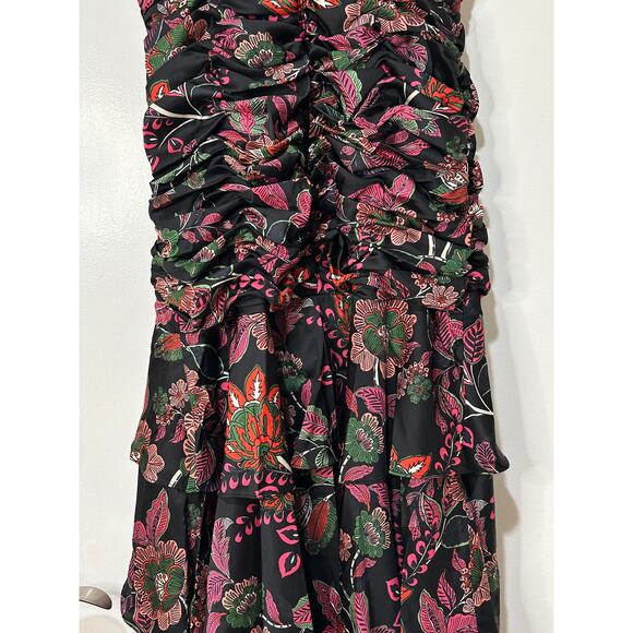 Hutch Tisha Ruched Maxi Dress Black Floral Multi Size 10 NWT Tiered Skirt w Slit - Picture 13 of 16